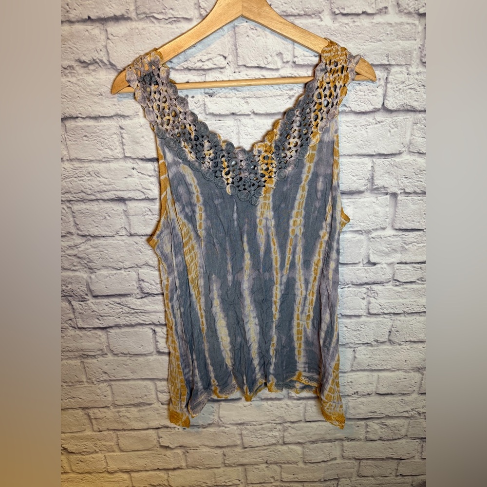 Raya Sun Tie-Dye Crochet Tank Top - Gray and Tan Womens size XL
